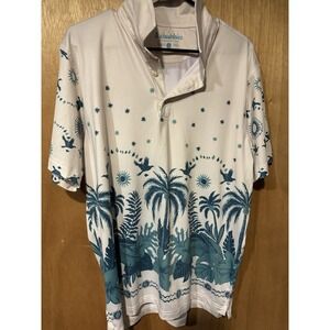 Chubbies Large Tropical Golf Polo Palm Tree Bird Print Performance Stretch (Z)